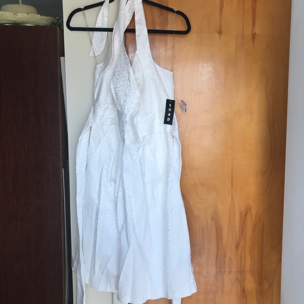 Tie neck halter semi formal dress